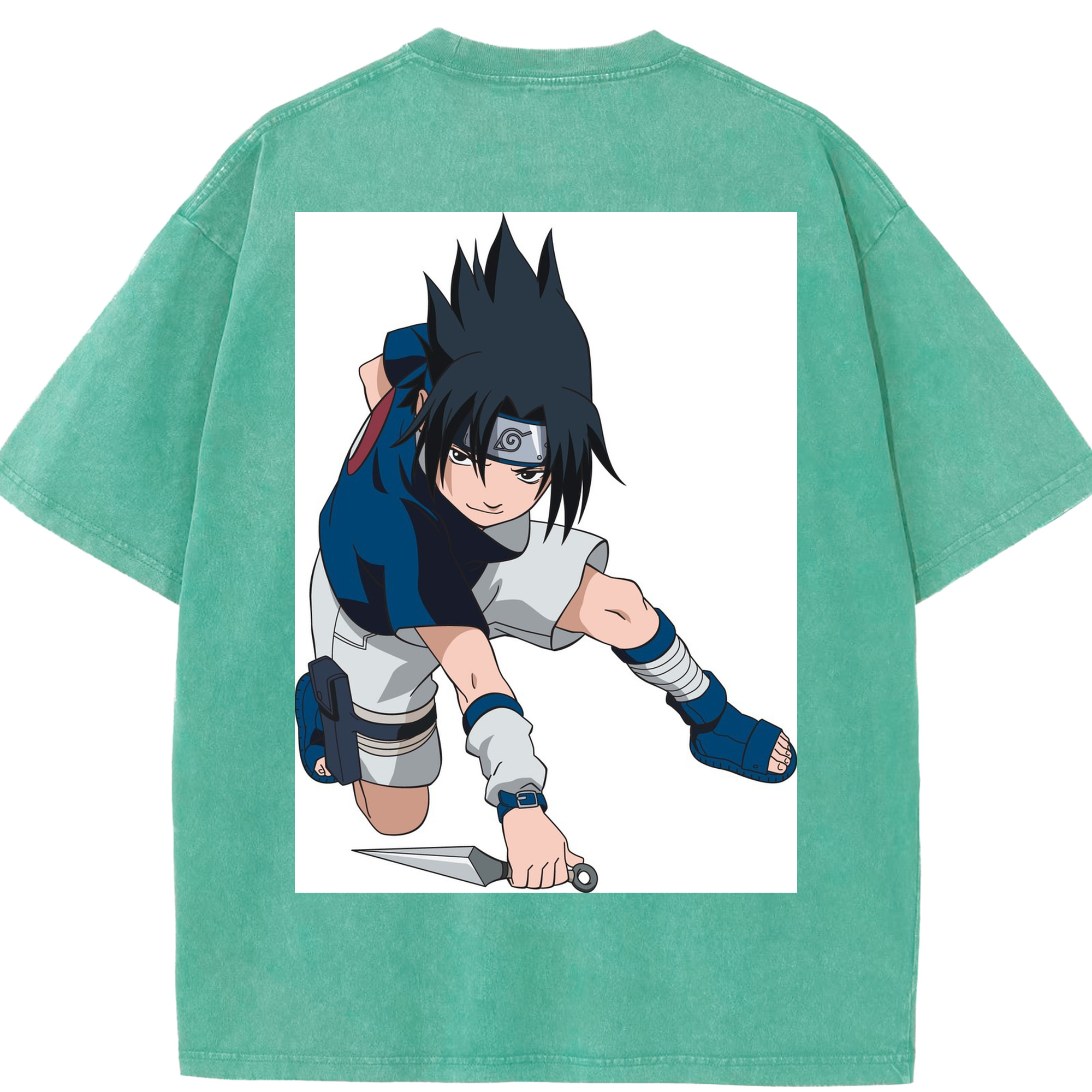 （画像用） NARUTO -ナルト- うちは サスケ Uchiha Sasuke 綿100% ヴィンテージ風 半袖Tシャツ（背面プリント）